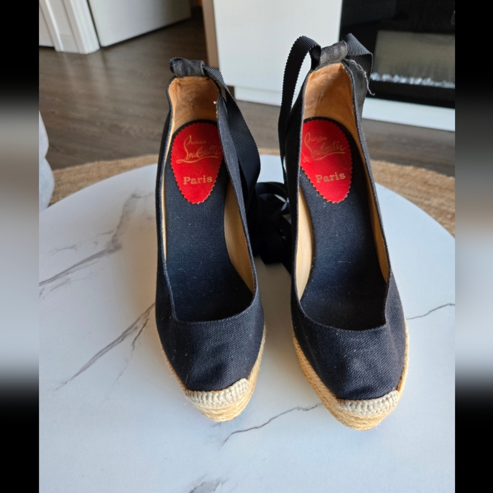 Christian Louboutin Black Espadrille Wedges